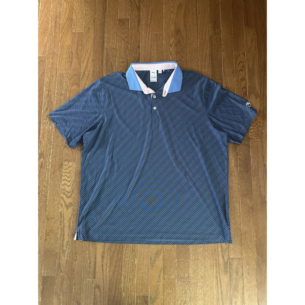 Puma Arnold Palmer Golf Outdoor Sport Polo Blue Stripe Stretch‎ Stretch  XXL